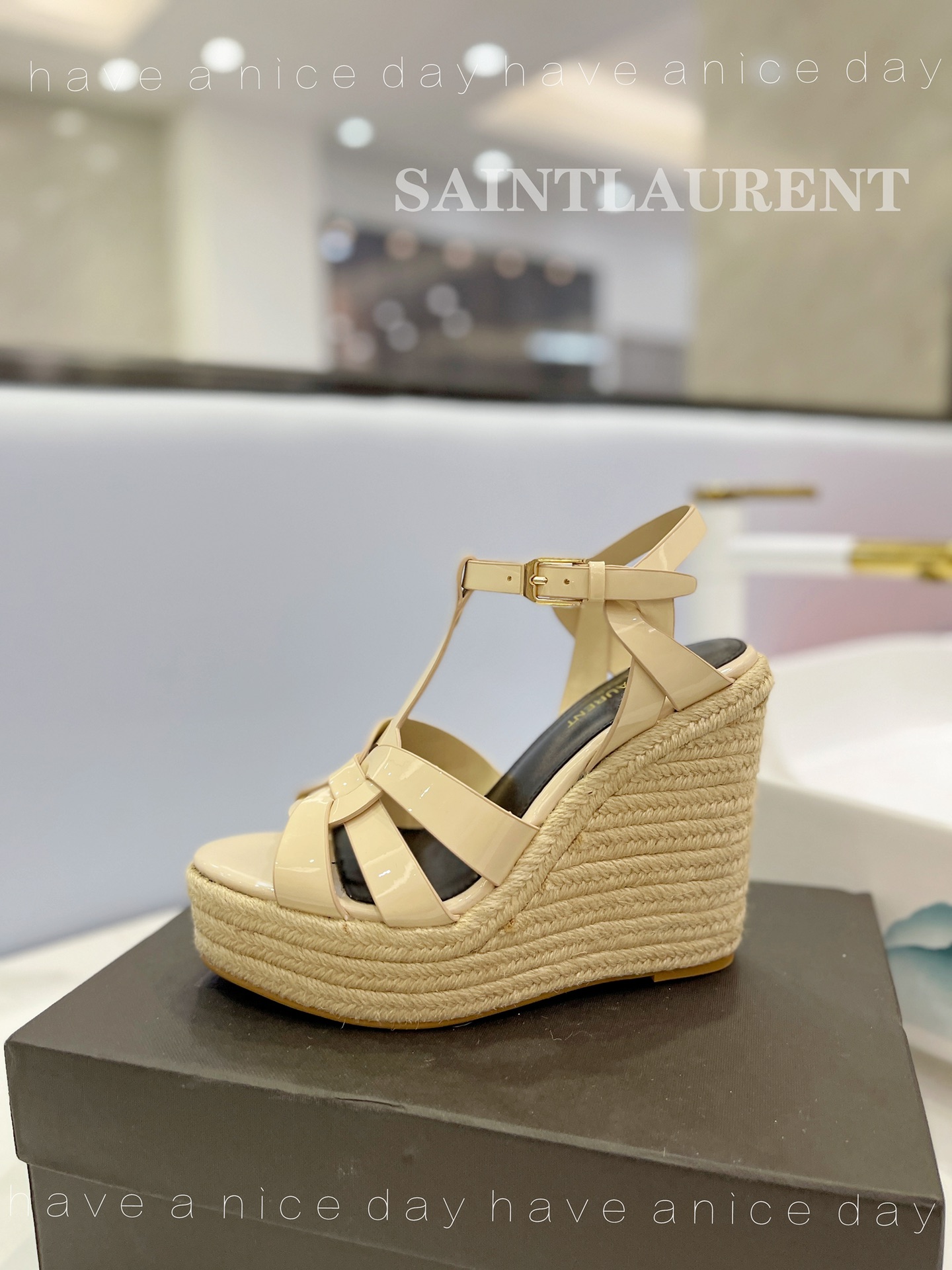 Sa1nt Lau*nt Tribute Espadrilles In Patent Beige For Women