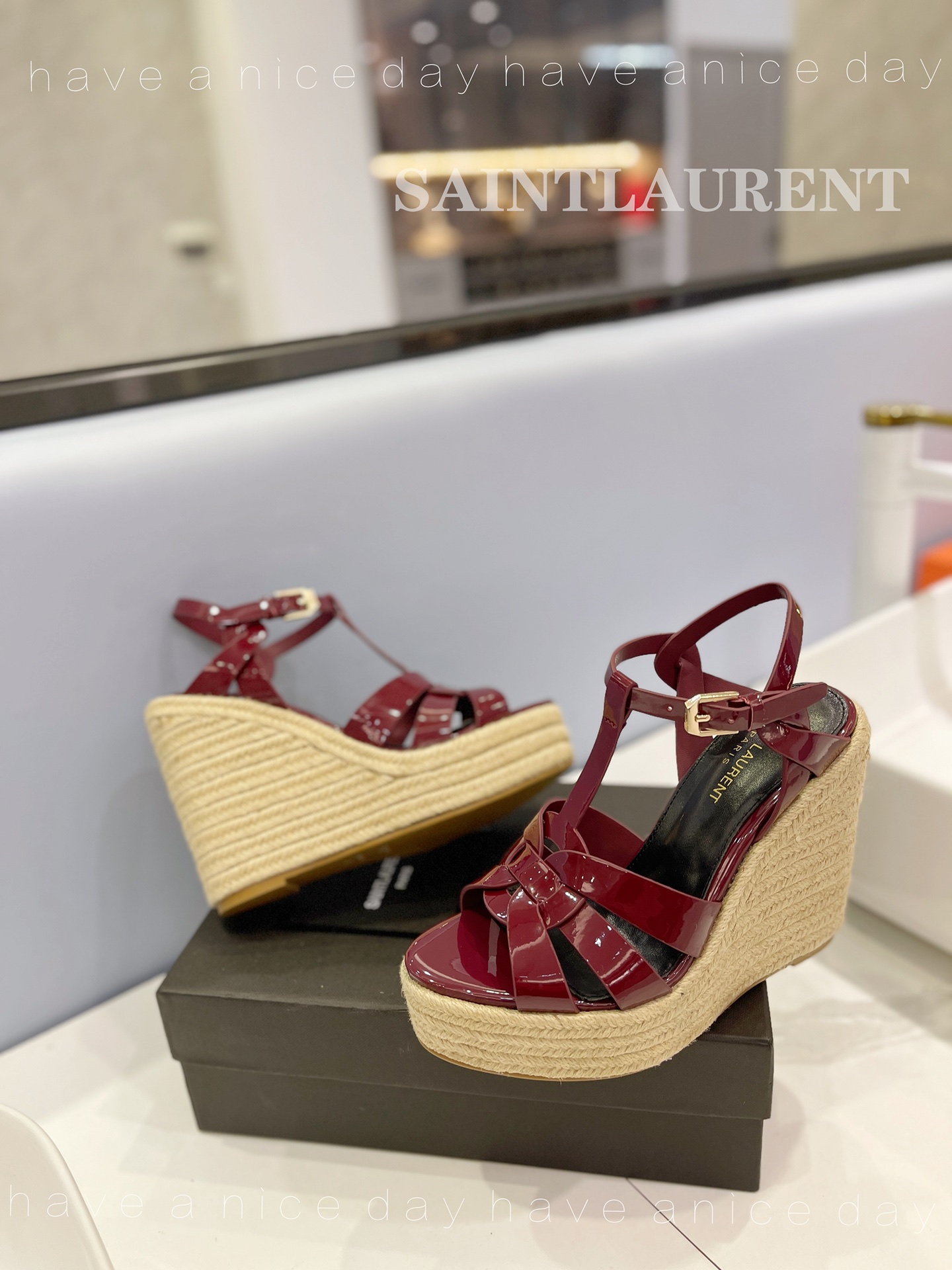 Sa1nt Lau*nt Tribute Espadrilles In Patent Burgundy For Women