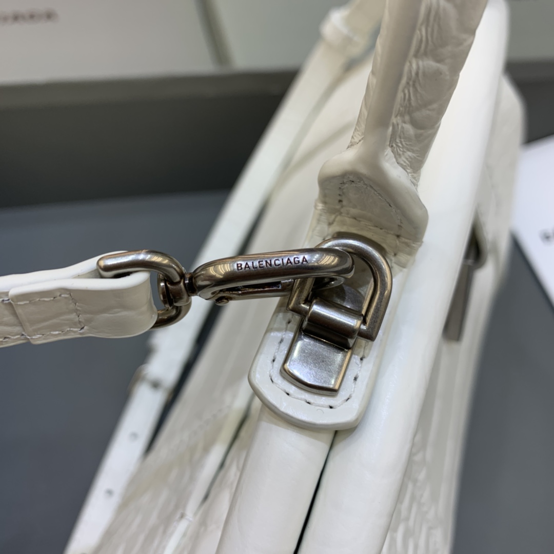 Ba1en*iaga Editor Small Top Handle Bag Embossed White For Women 10.6 in/27 cm