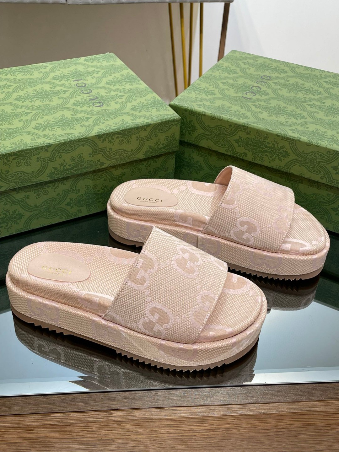 Gvc*1 Jumbo Gg Platform Slide Sandal Beige For Women 730043 UKO00 8805