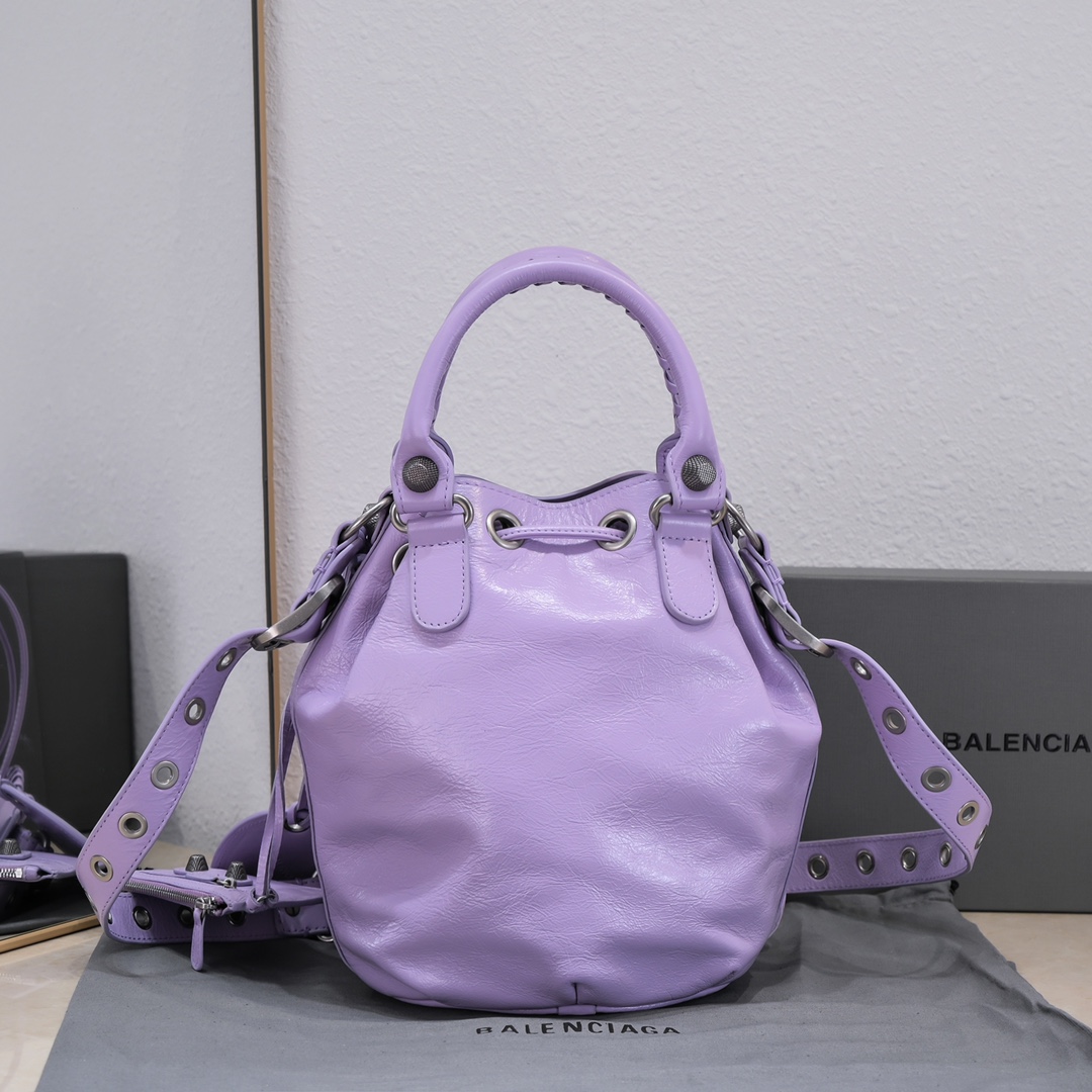 Ba1en*iaga Le Cagole Small Bucket Bag In White/Black/Purple For Women 11.8in/30 cm