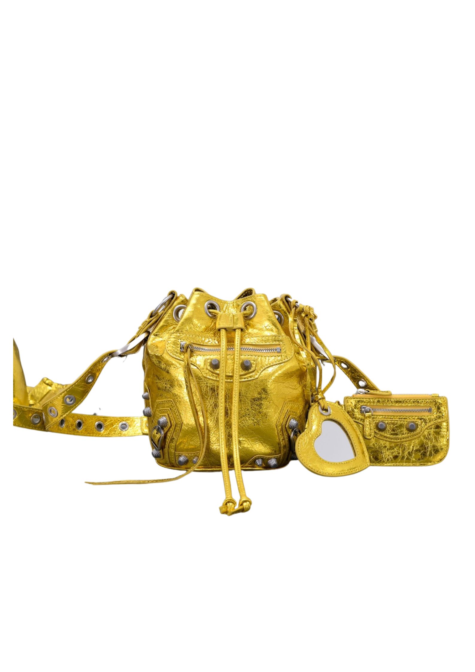 Ba1en*iaga Le Cagole Xs Bucket Bag Metallized With Rhinestones In Gold Tone/Sliver Tone/Grey For Women 7.8in/20 cm