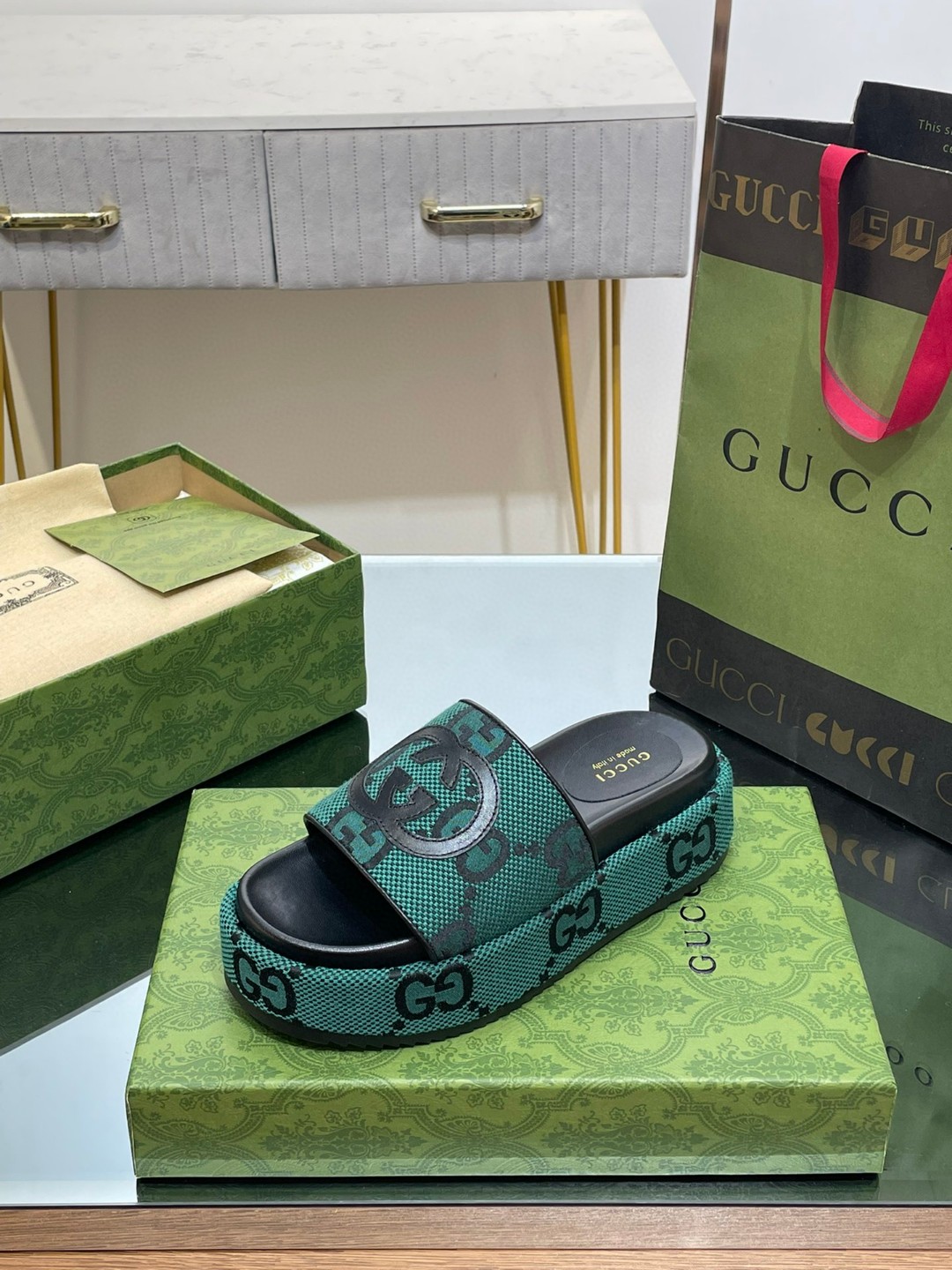 Gvc*1 Platform Slide Sandal Green For Women ‎