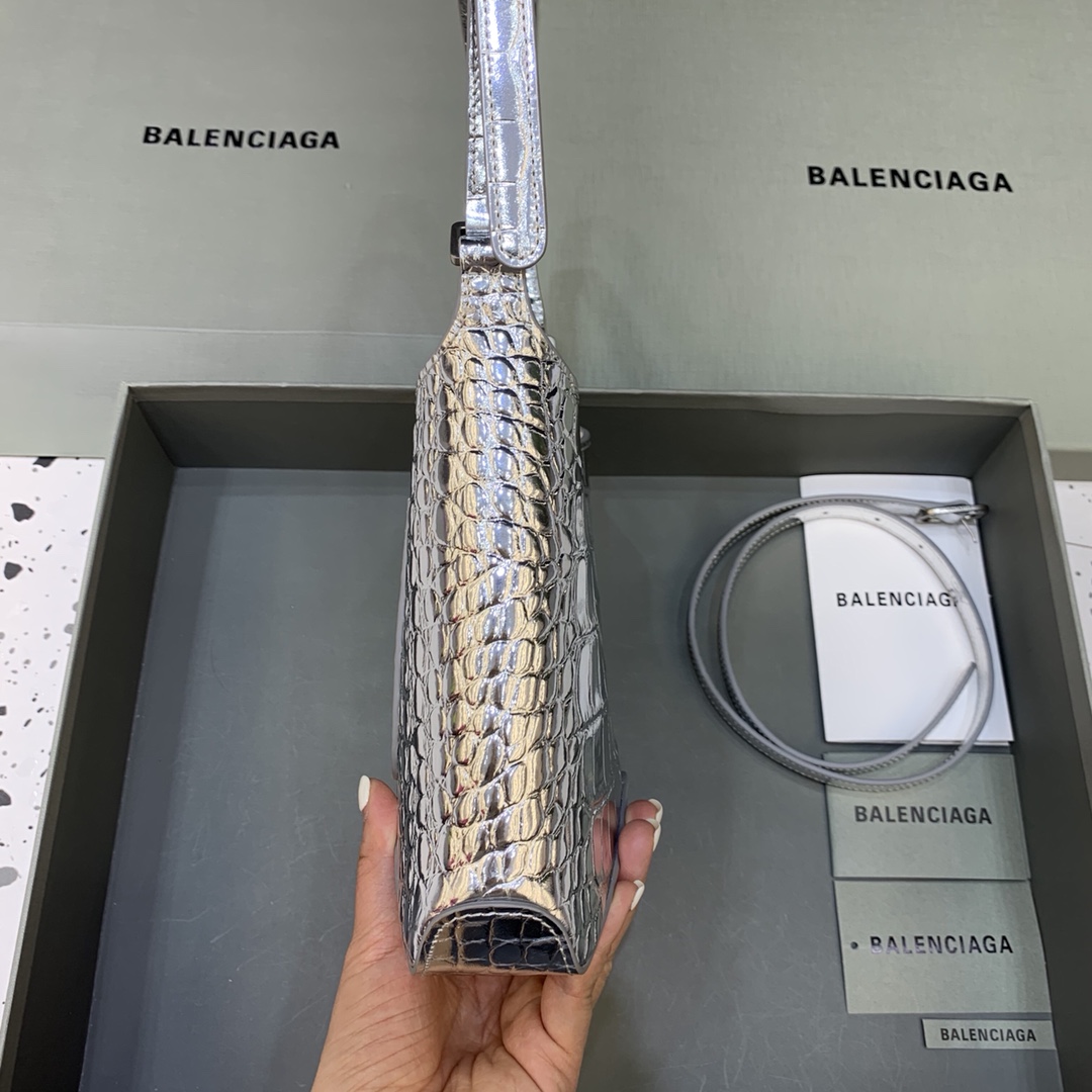 Ba1en*iaga Small Hobo Bag Metalic Sliver Tone For Women 9in/23 cm