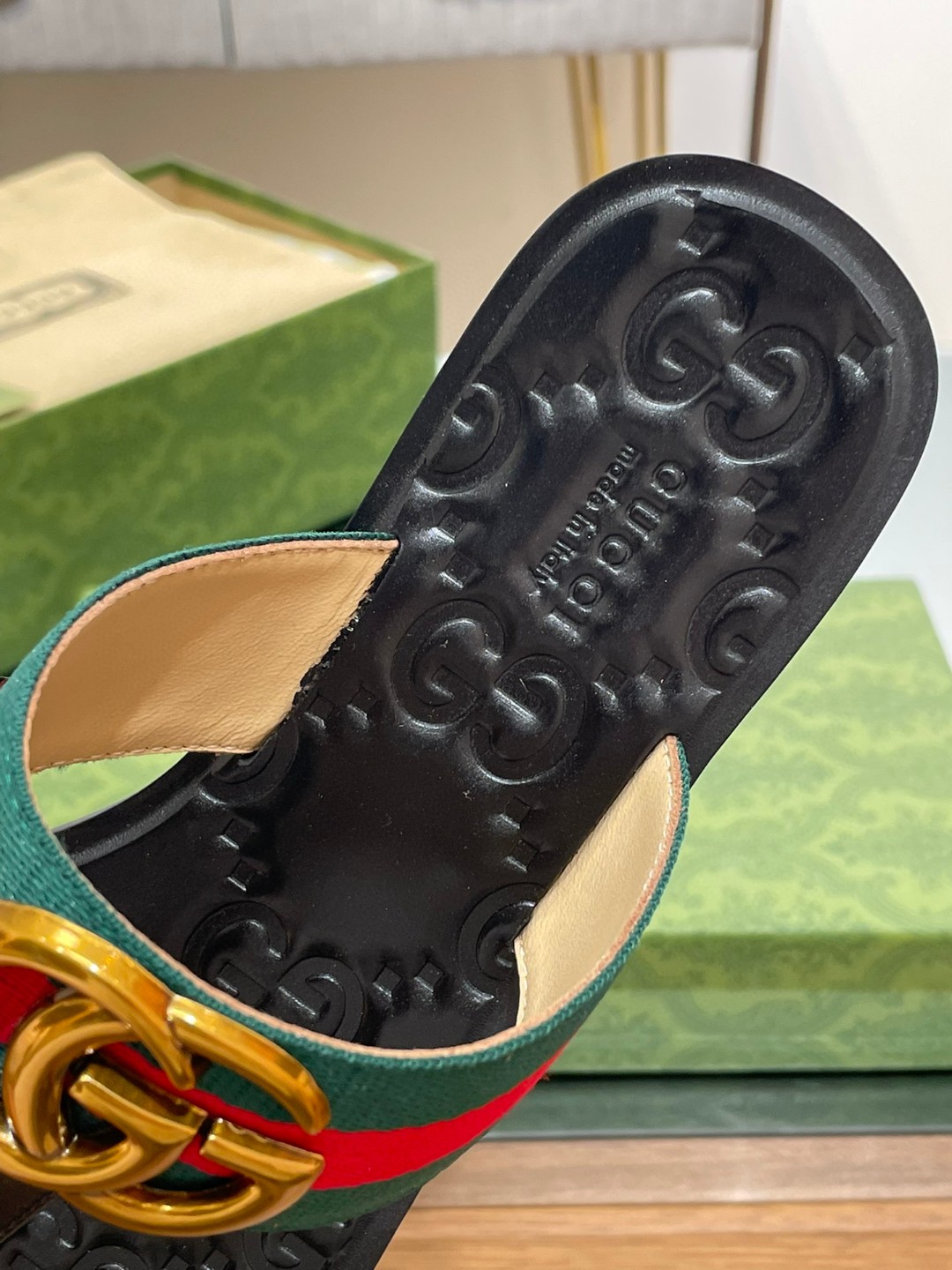 Gvc*1 Thong Sandal With Double G Green For Women ‎