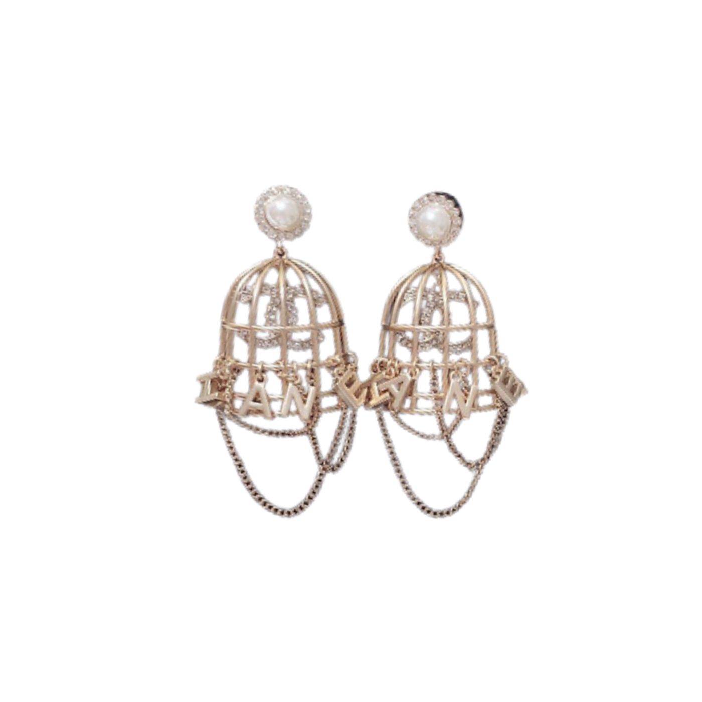 Ch**el Bird Cage Shape Earrings Gold Tone For Women