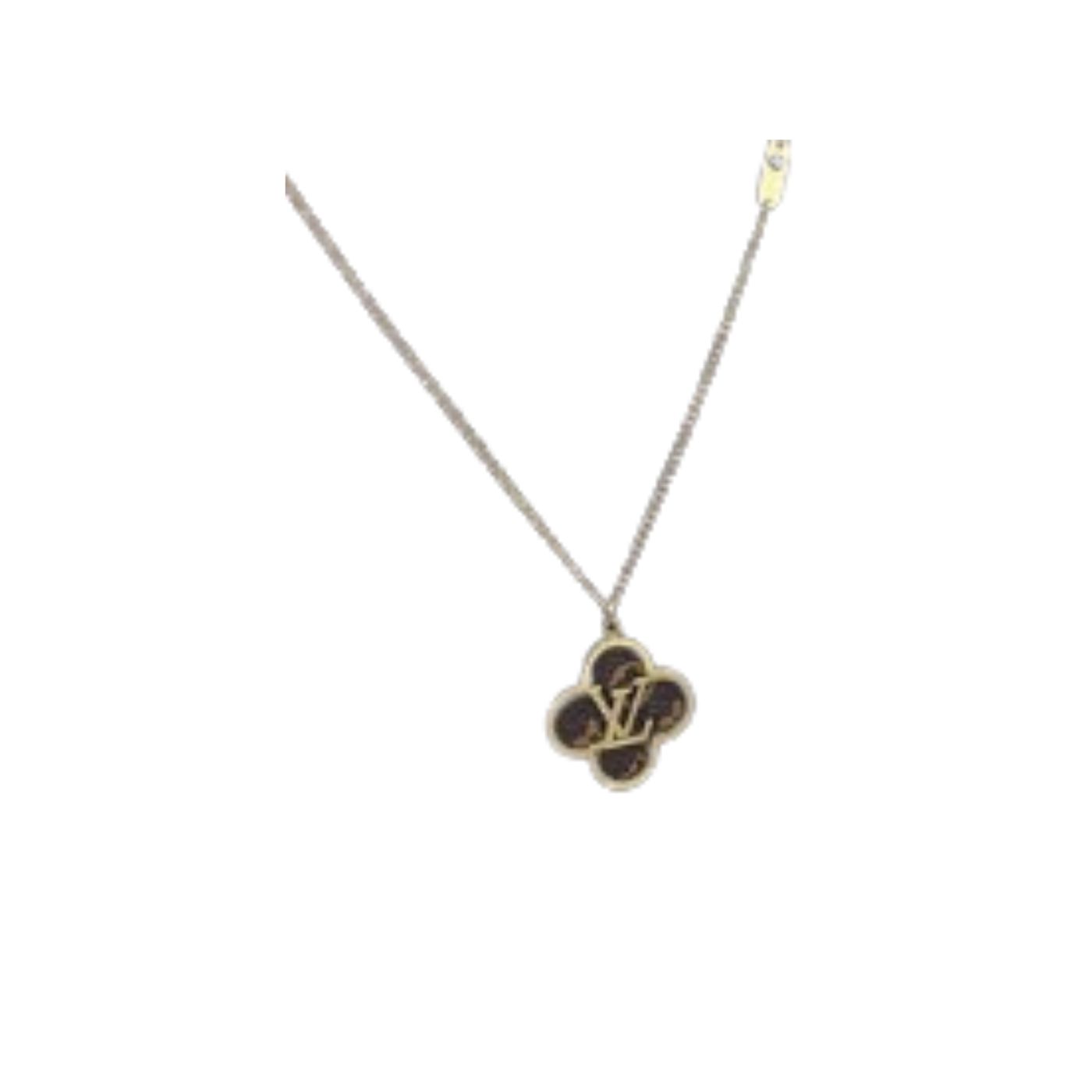 L0vis Vvtt0n Black Four Petal Flower Necklace Gold Tone For Women