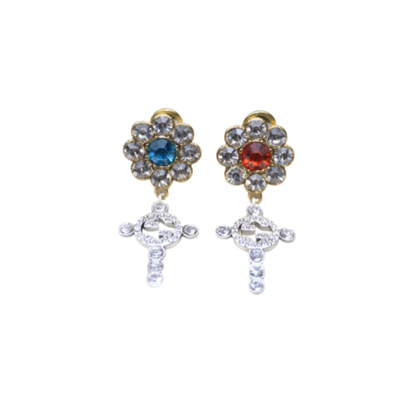 Gvc*1 Blue And Red Stone Earrings Gold Tone For Women
