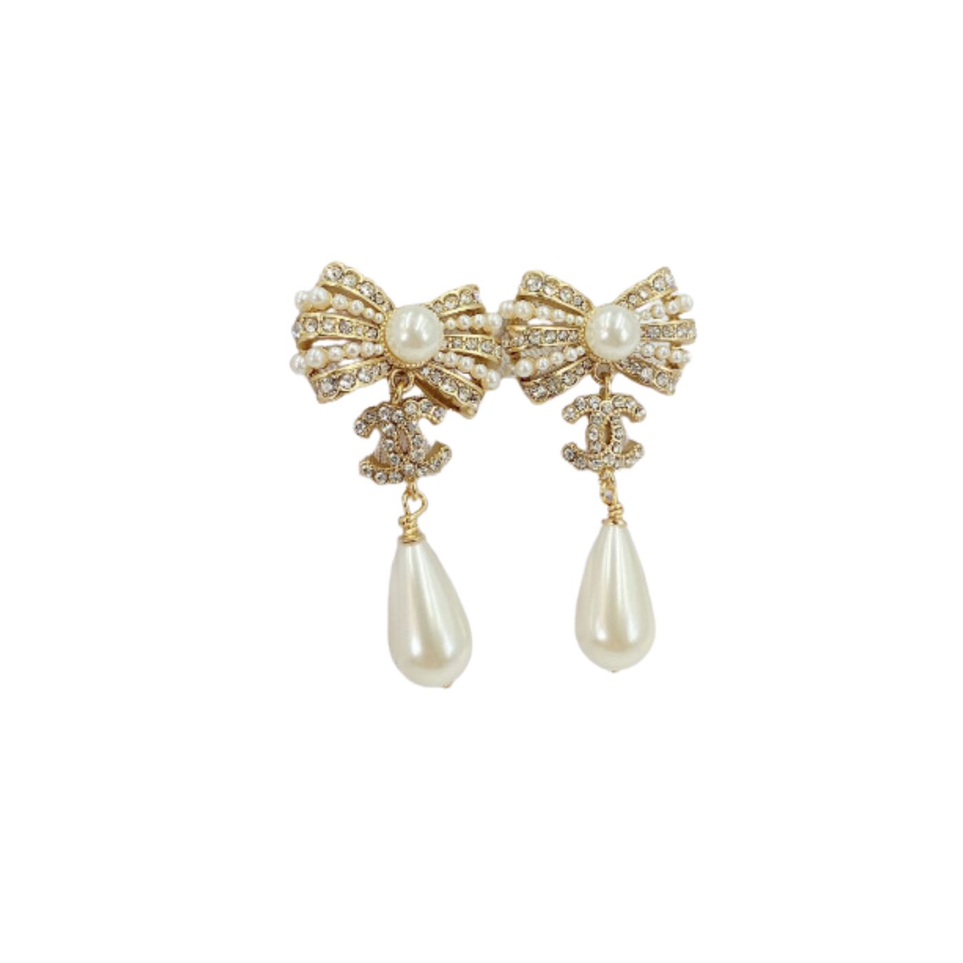 Ch**el Bowknot Peart Earrings Gold Tone For Women