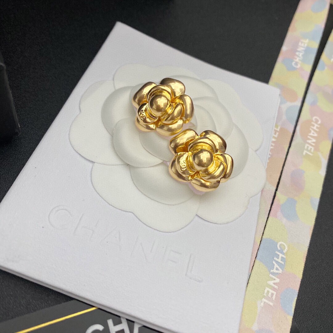 Ch**el Camellia Stud Earrings Gold For Women