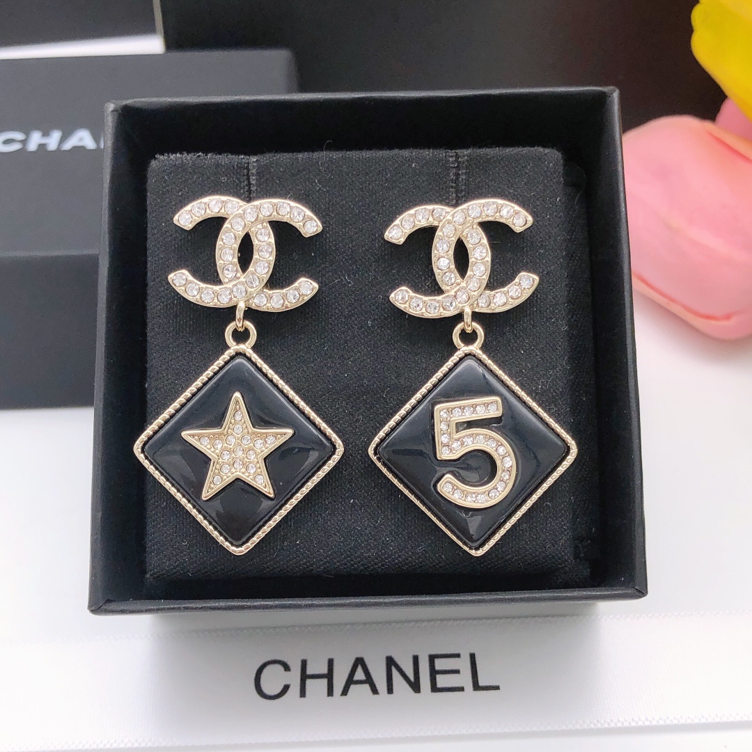 Ch**el Card Earrings Black For Women