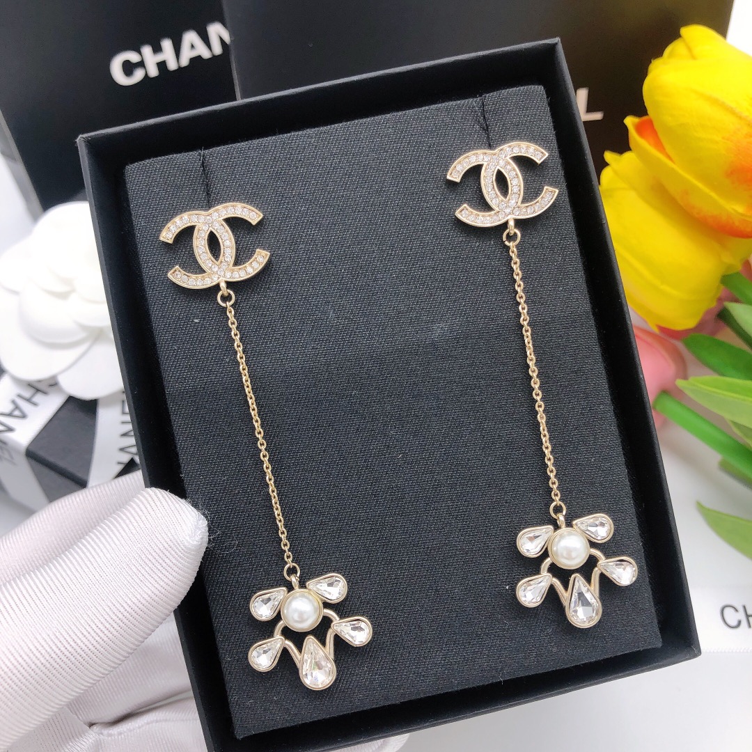 Ch**el D1am0nd Tassel Earrings Gold For Women