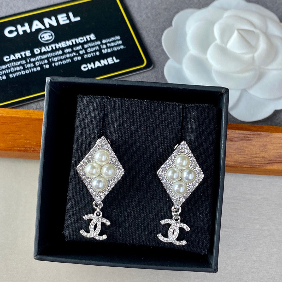 Ch**el Double C Pendant Earrings Silver For Women