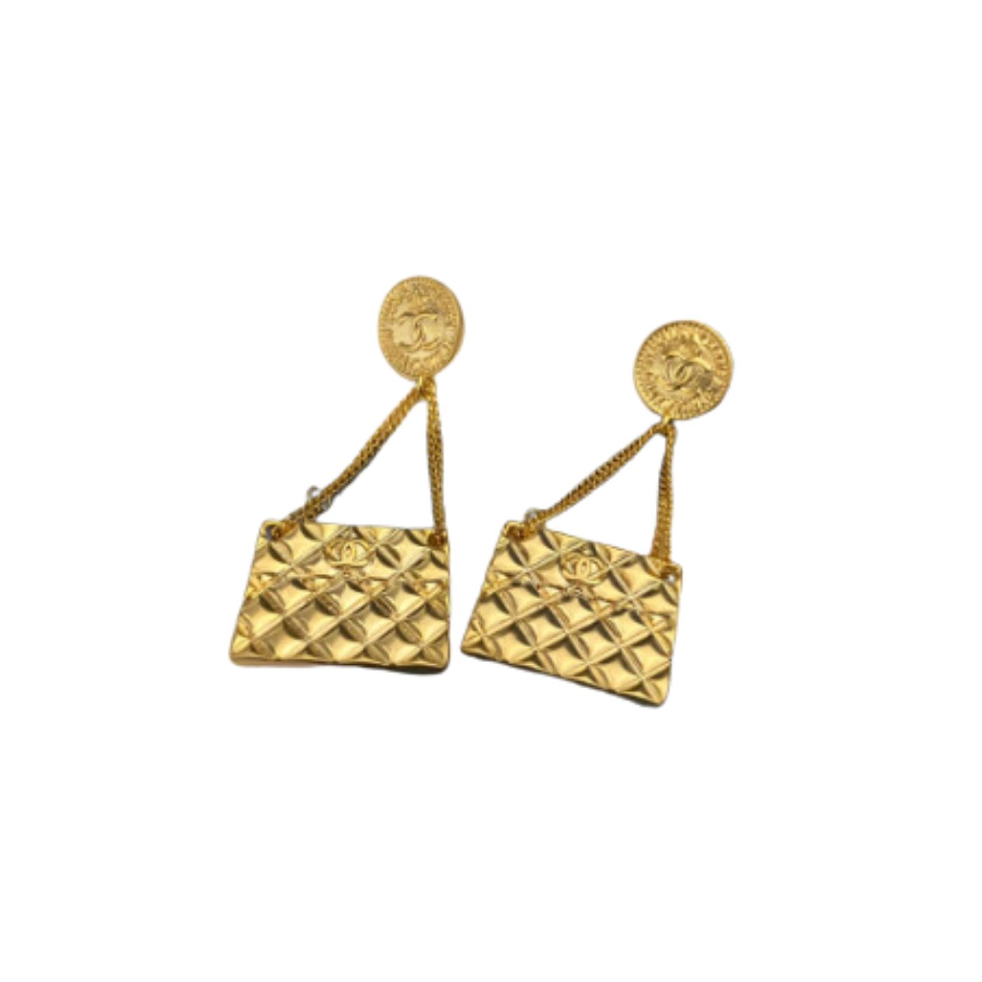 Ch**el Engraved Douple C Handbag Earrings Gold Tone For Women