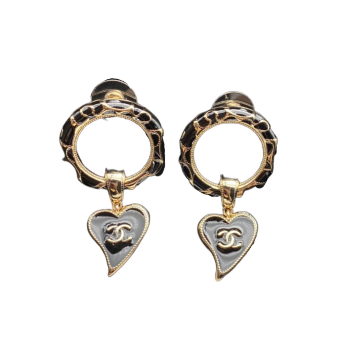 Ch**el Heart Earrings Black For Women