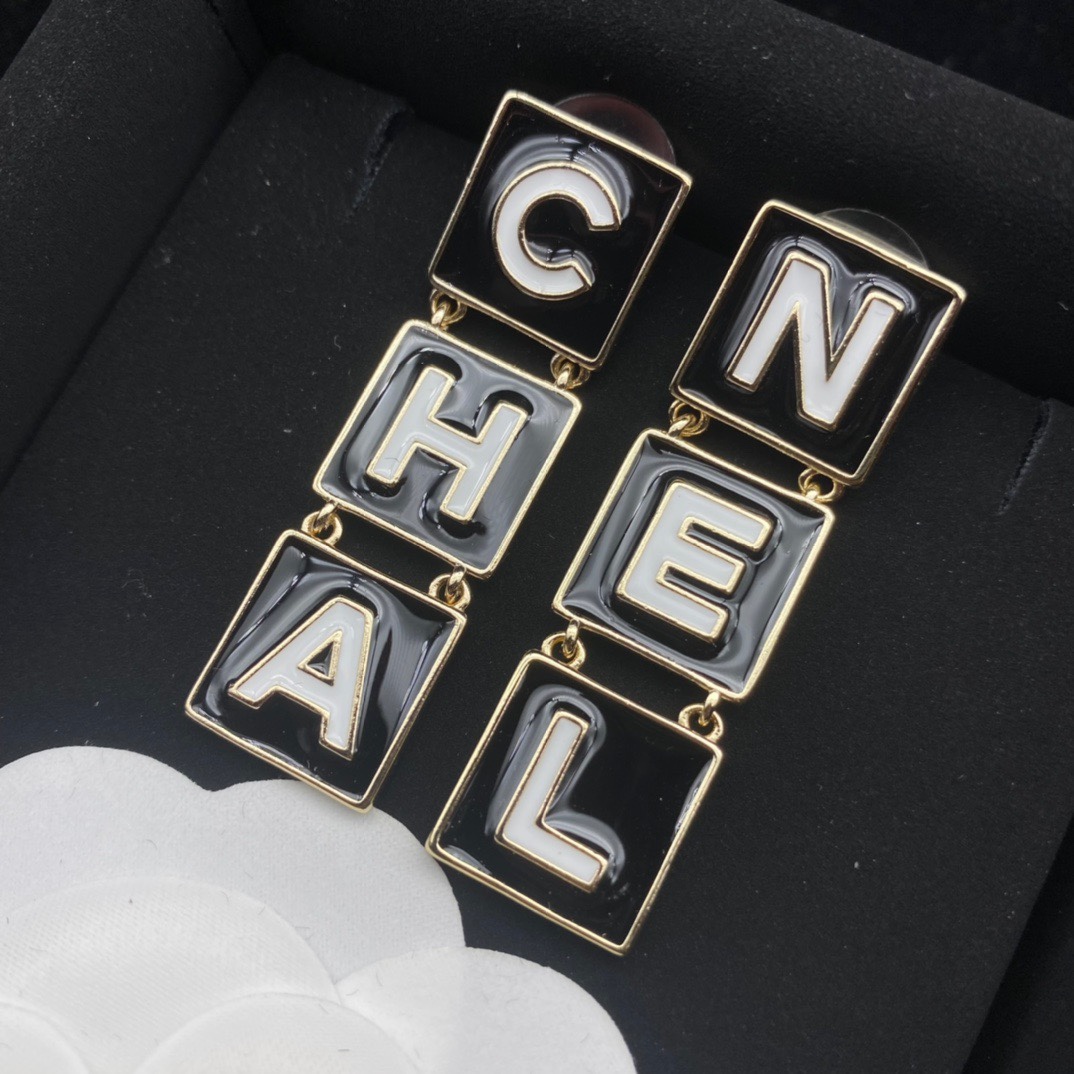 Ch**el Lady Letter Earrings Black For Women