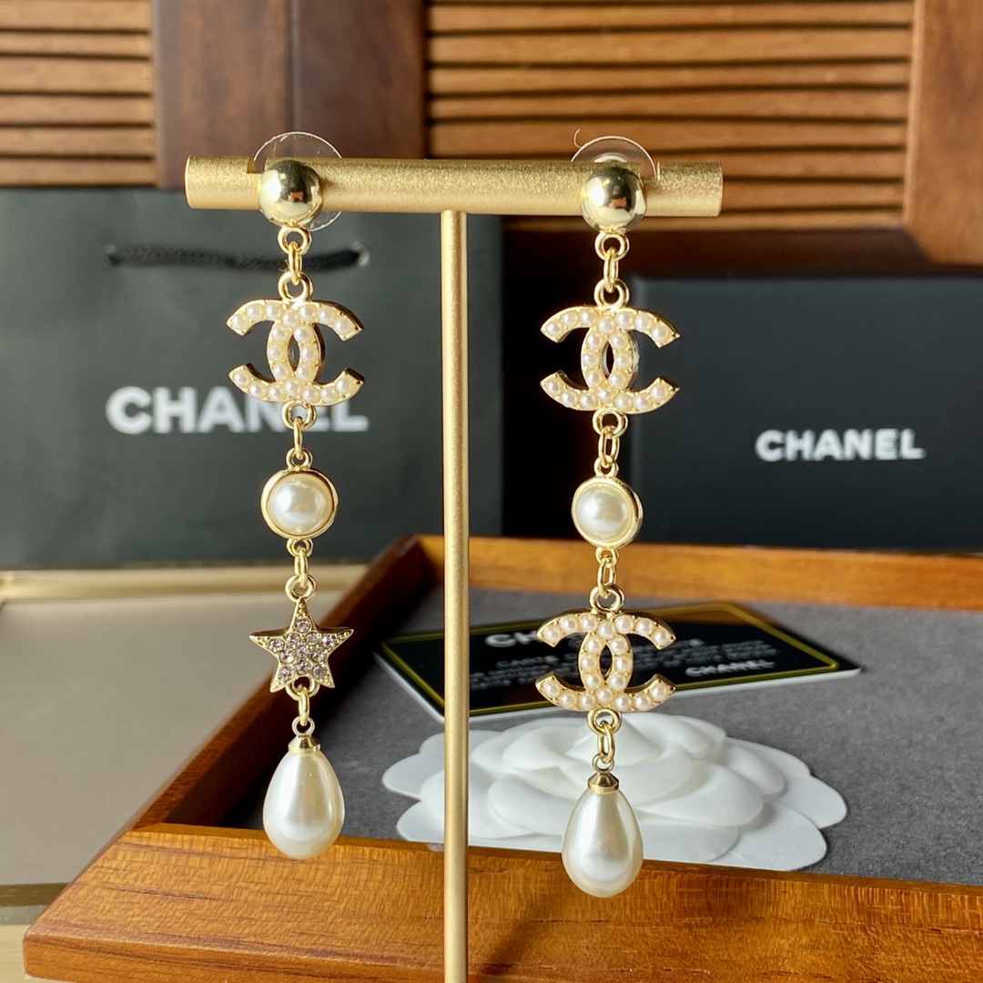 Ch**el Large Asymmetrical Earrings Gold For Women
