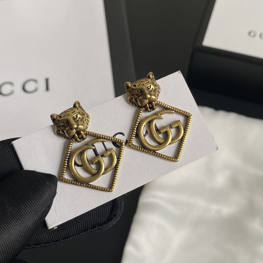 Gvc*1 Leopard Rhombus Earrings Gold Tone For Women