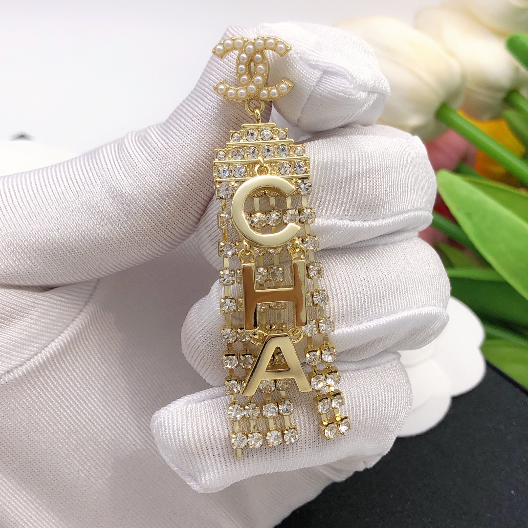 Ch**el Letter Tassel Earring Gold For Women