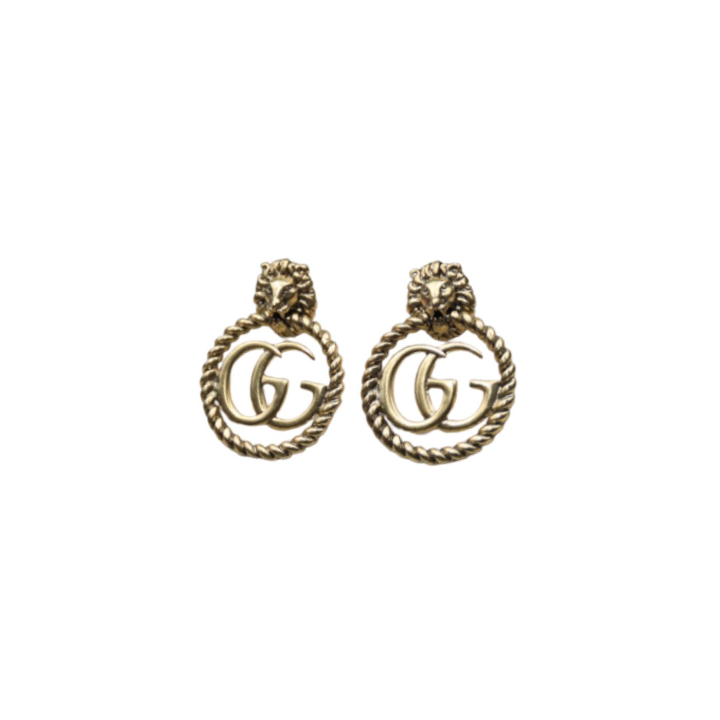 Gvc*1 Lion Head Earrings Gold Tone For Women