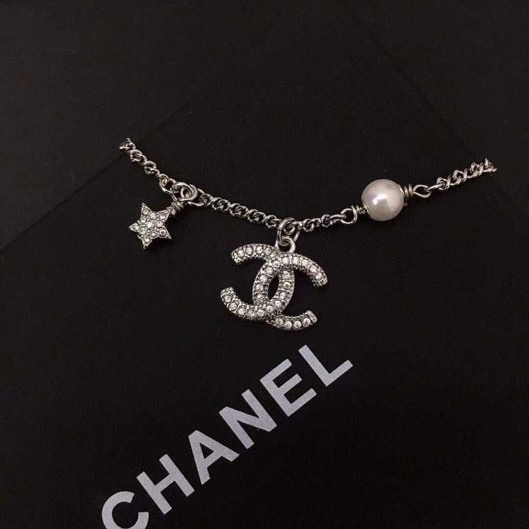 Ch**el Logo Bracelet Silver Tone For Women