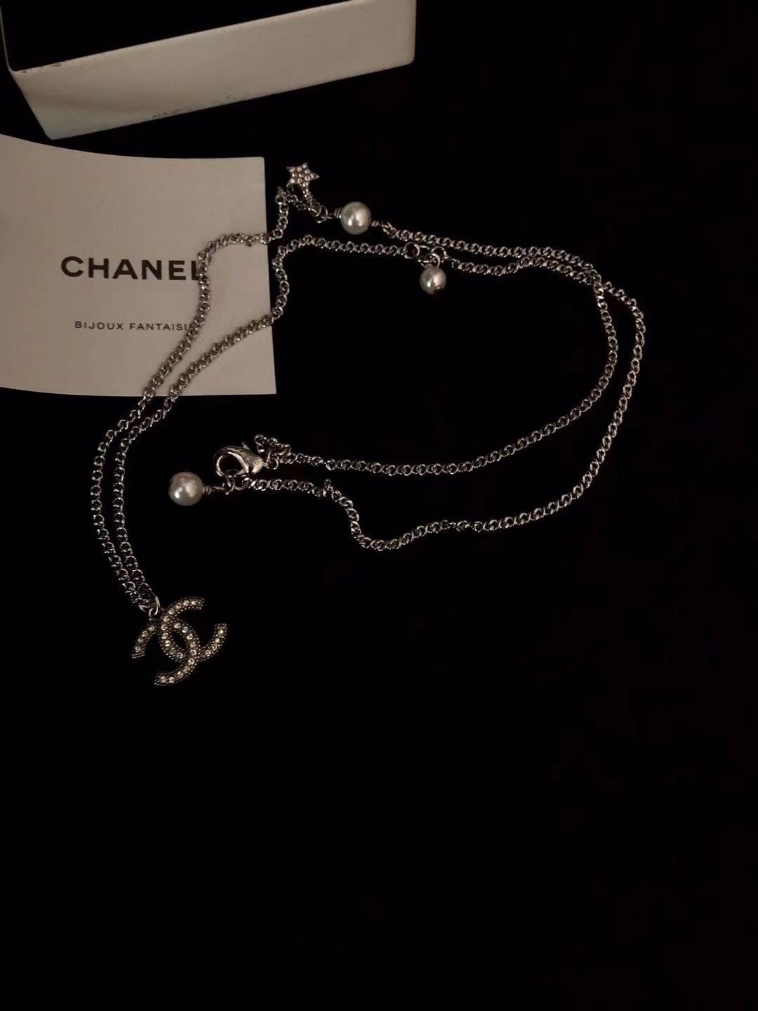 Ch**el Logo Necklace Silver Tone For Women