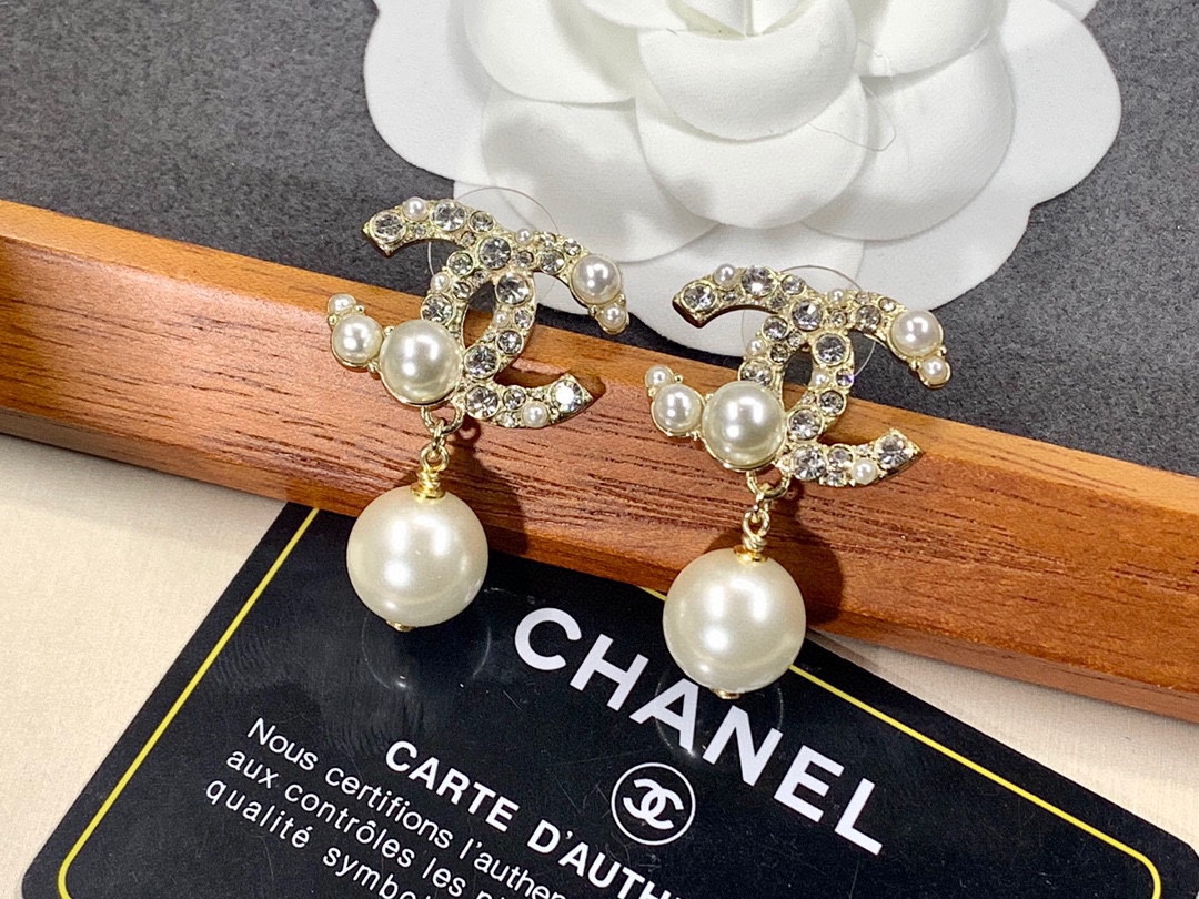 Ch**el Pearl C Double Earrings Gold For Women