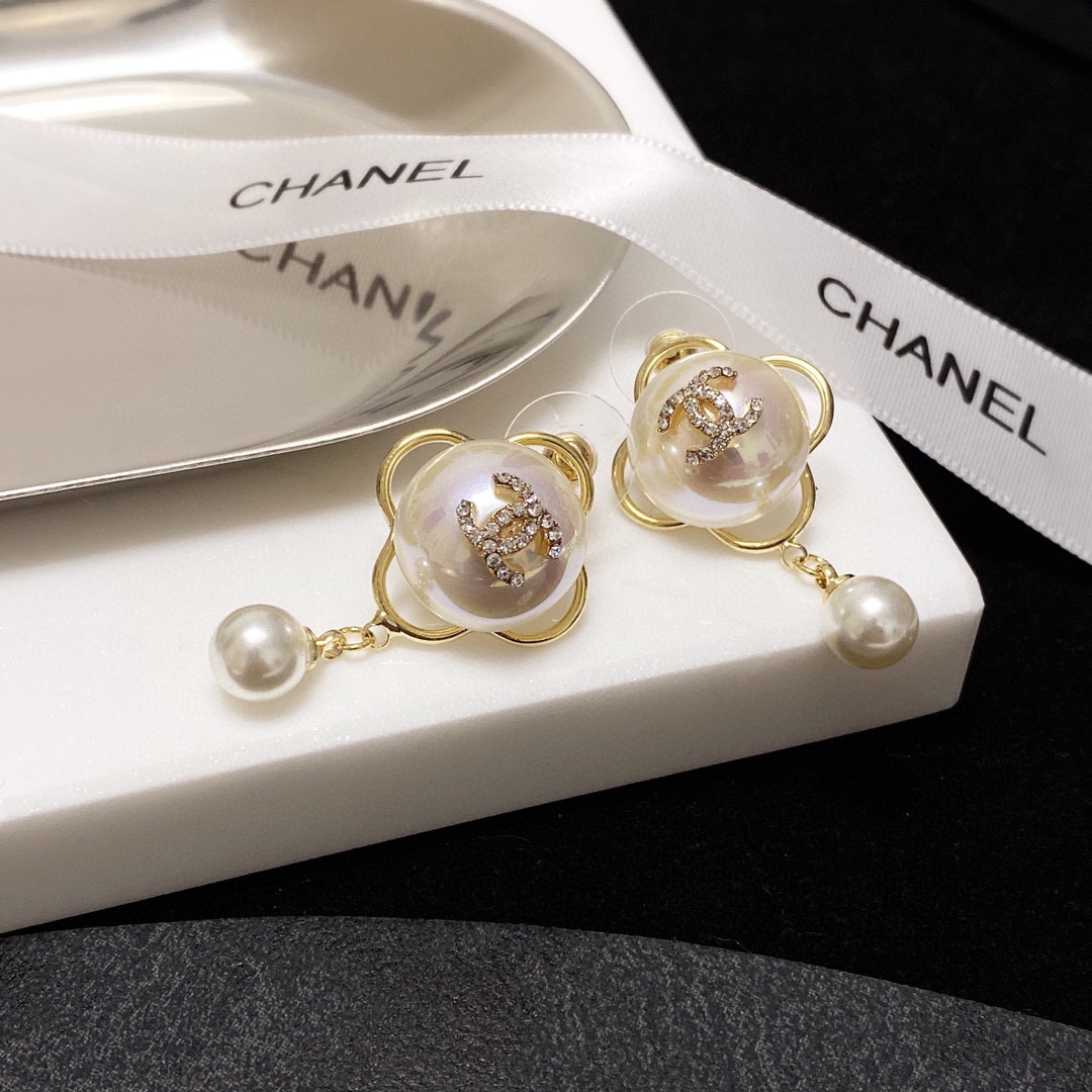 Ch**el Pearl Studded Earrings White For Women