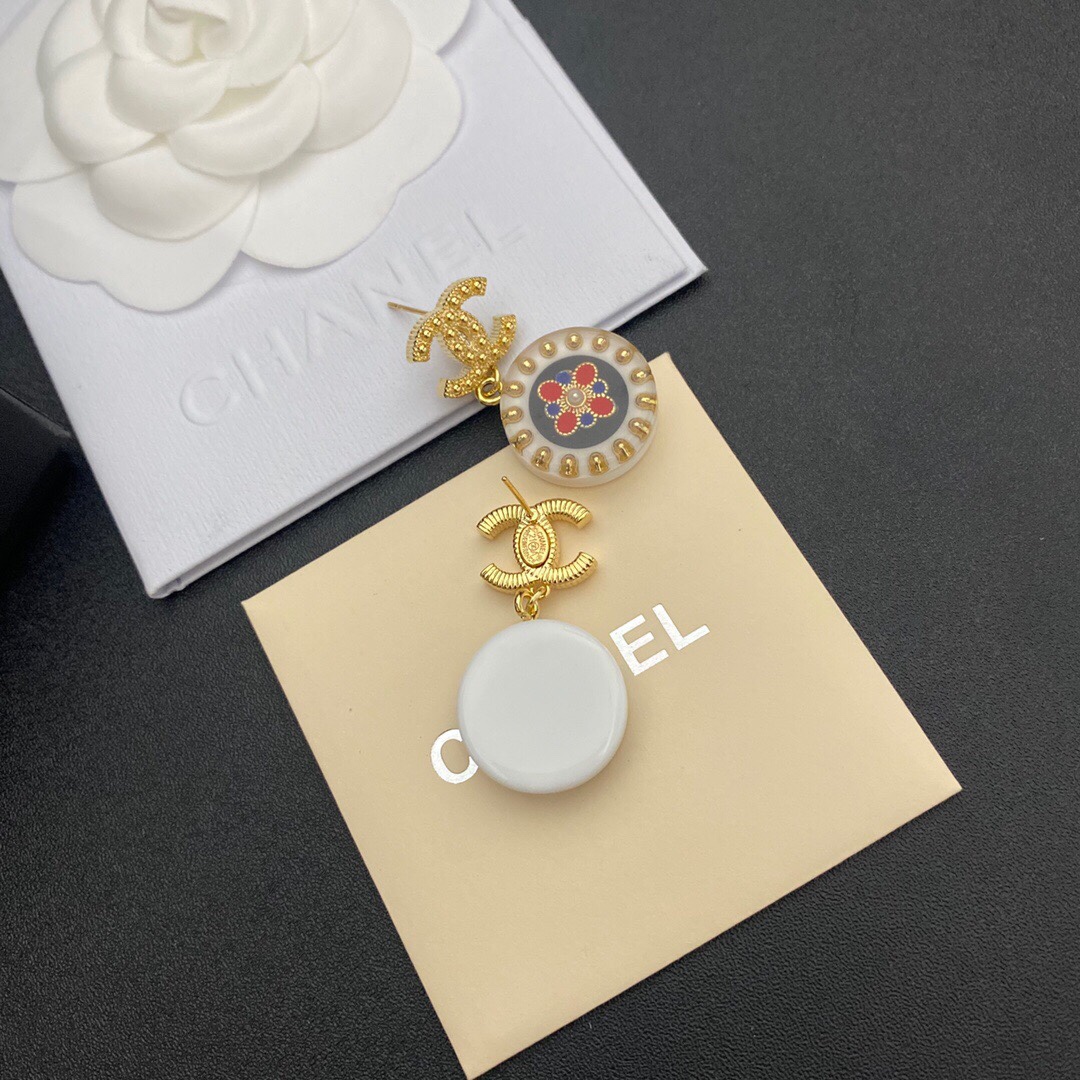 Ch**el Red And Blue Pattern In Middle Circle Earrings Gold Tone For Women