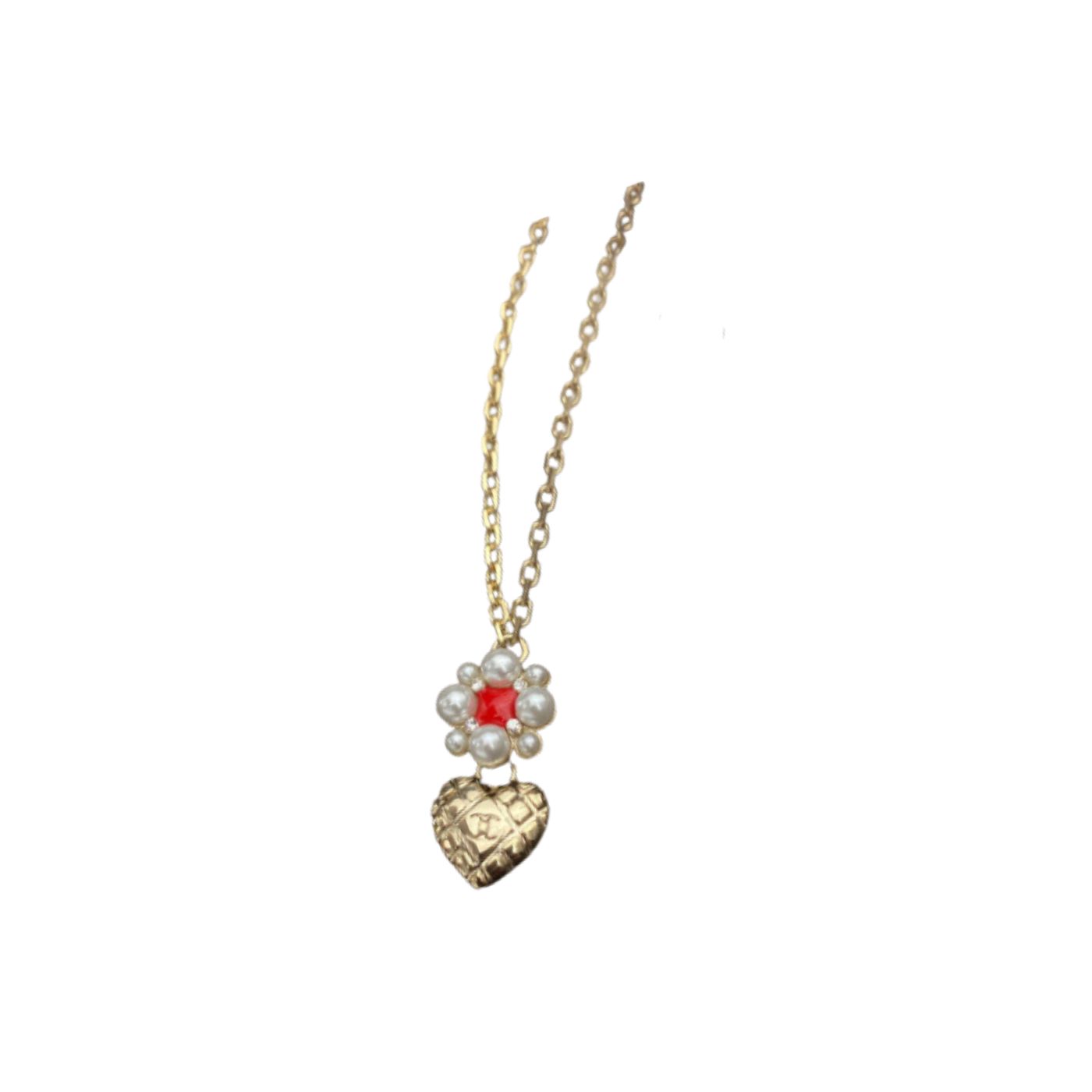 Ch**el Red Stone Hit Point Necklace Gold Tone For Women