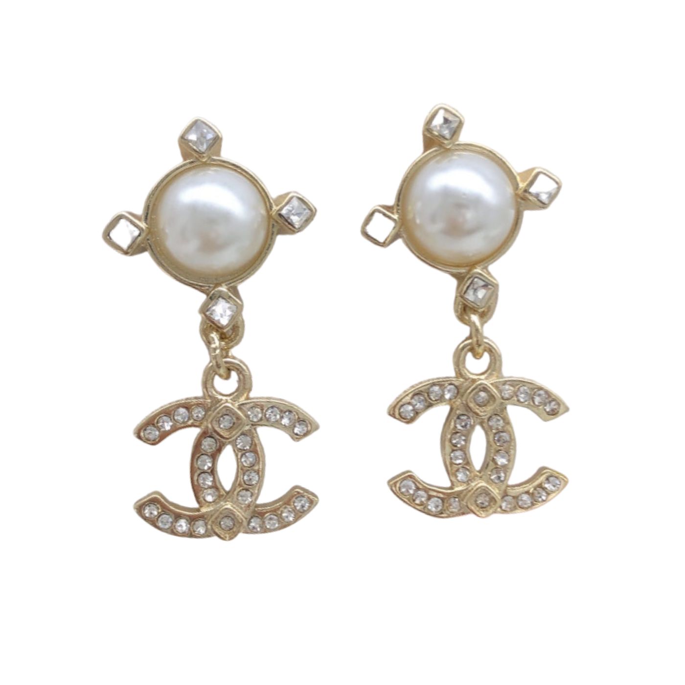 Ch**el Round Pearl Earrings Gold For Women