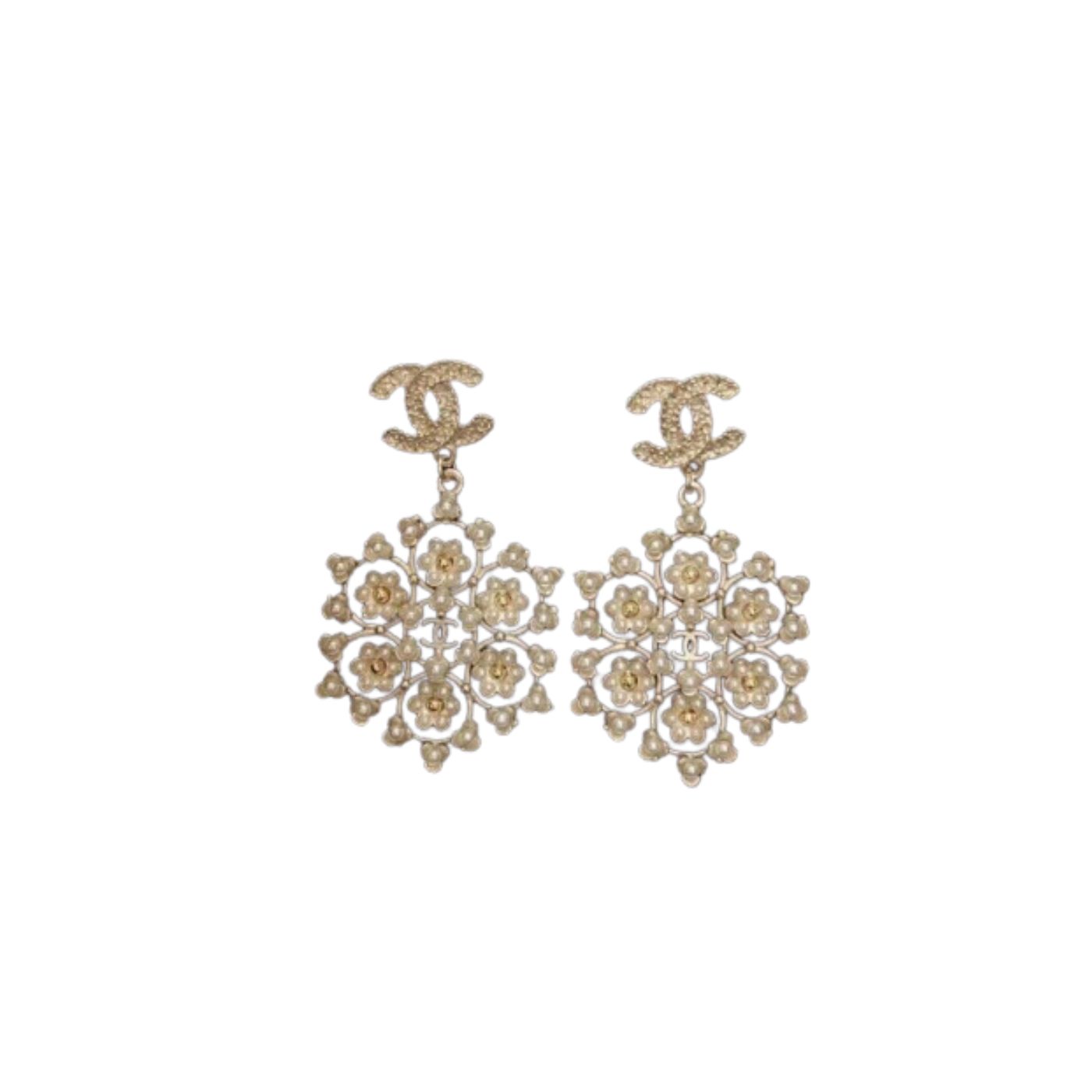 Ch**el Snowflakes Earrings Gold Tone For Women