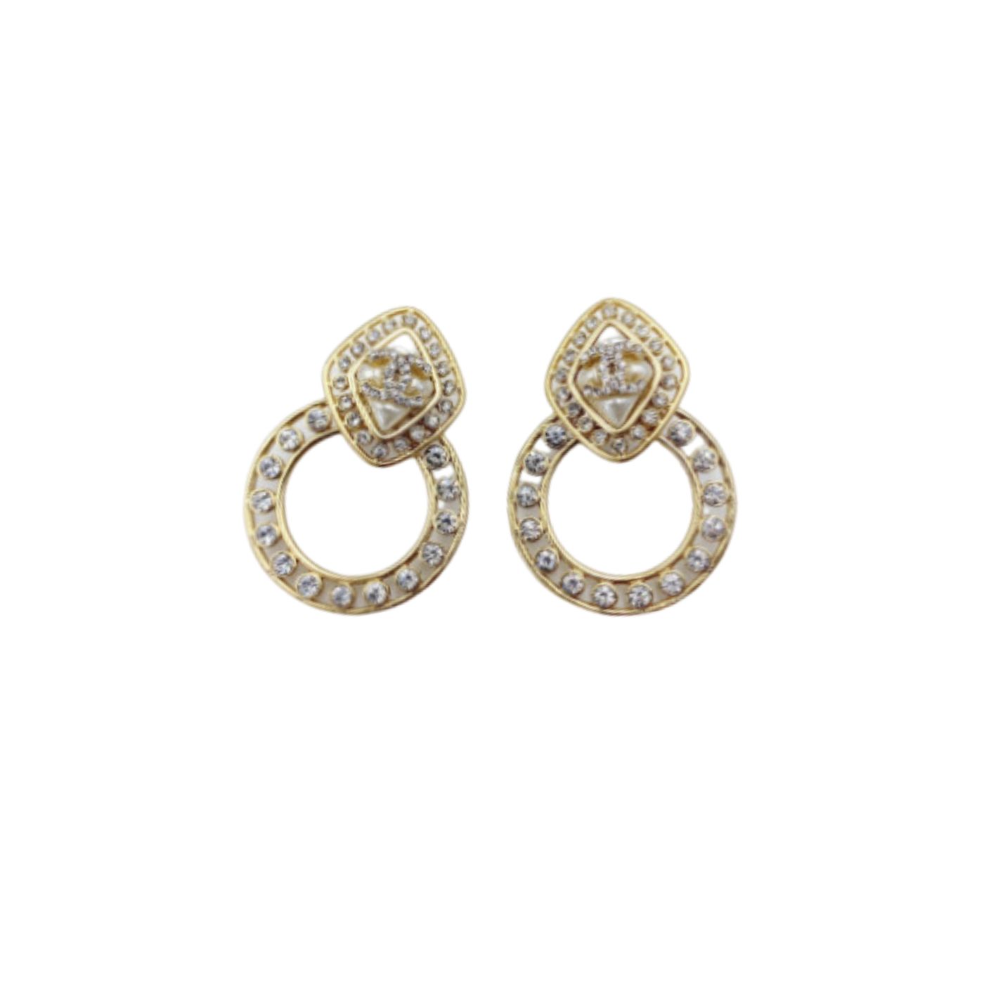 Ch**el Sparkling Stone Border Earrings Gold Tone For Women