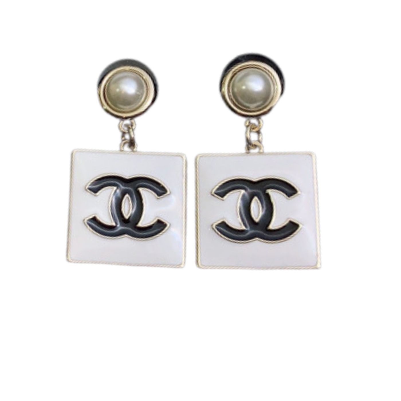 Ch**el Square Earrings White For Women