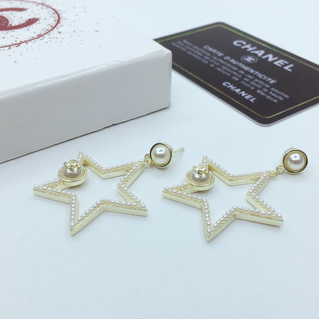 Ch**el Star Frame Earrings Gold Tone For Women
