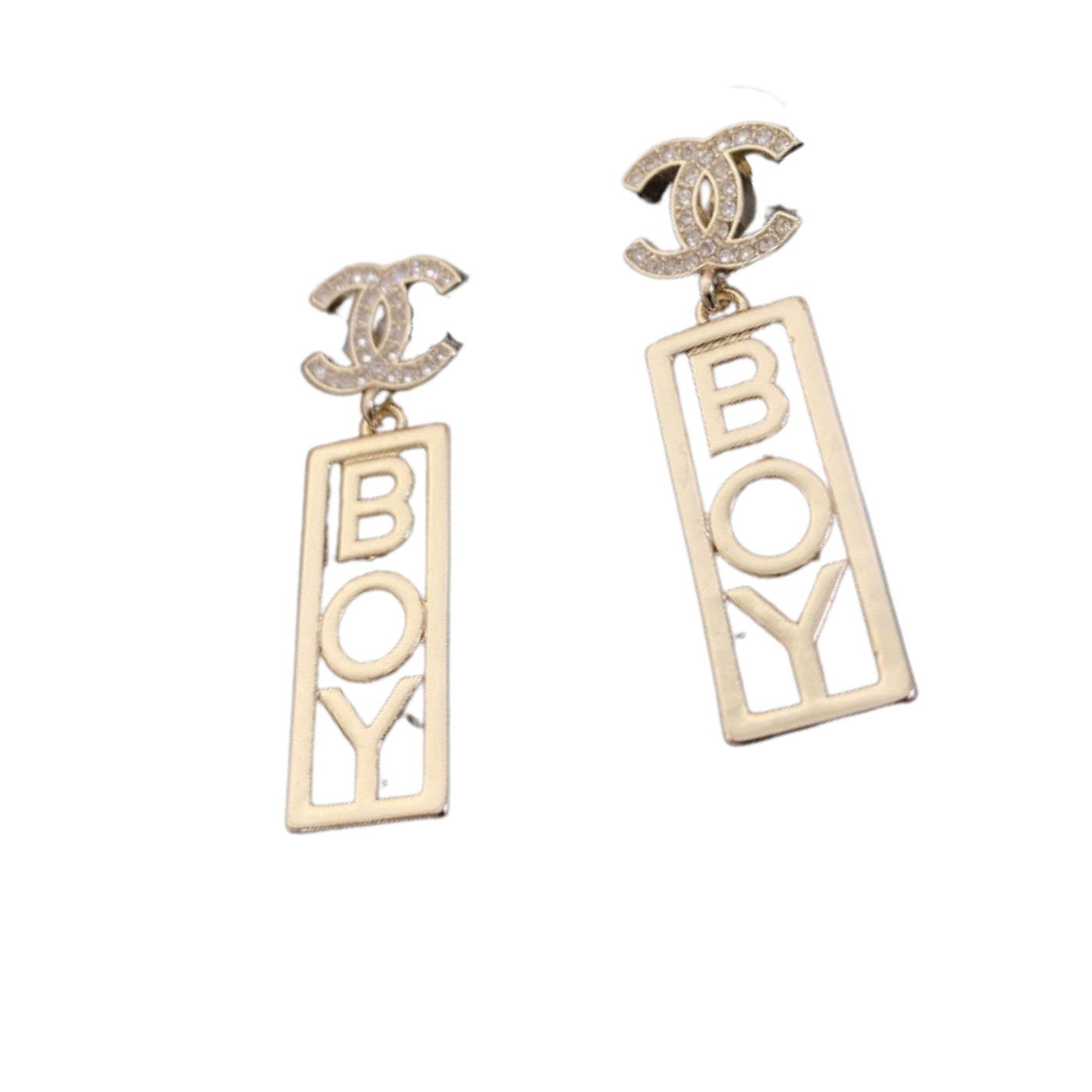Ch**el Strass CC BOY Drop Earrings Gold For Women