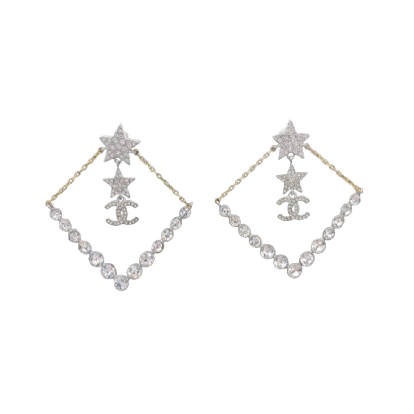 Ch**el Triangle Star Crystal Earrings Silver For Women