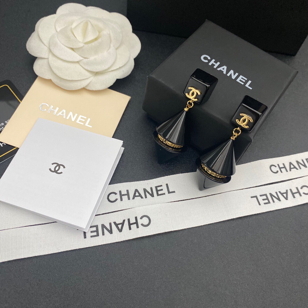 Ch**el Two Symmetrical Cones Earrings Black For Women