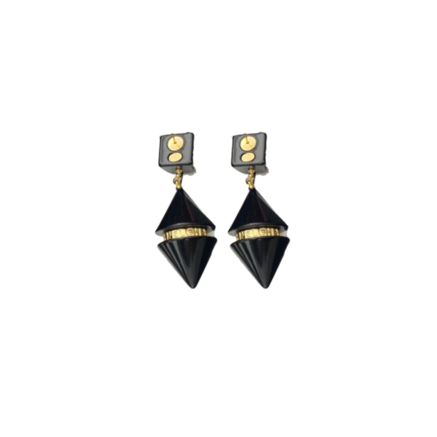 Ch**el Two Symmetrical Cones Earrings Black For Women