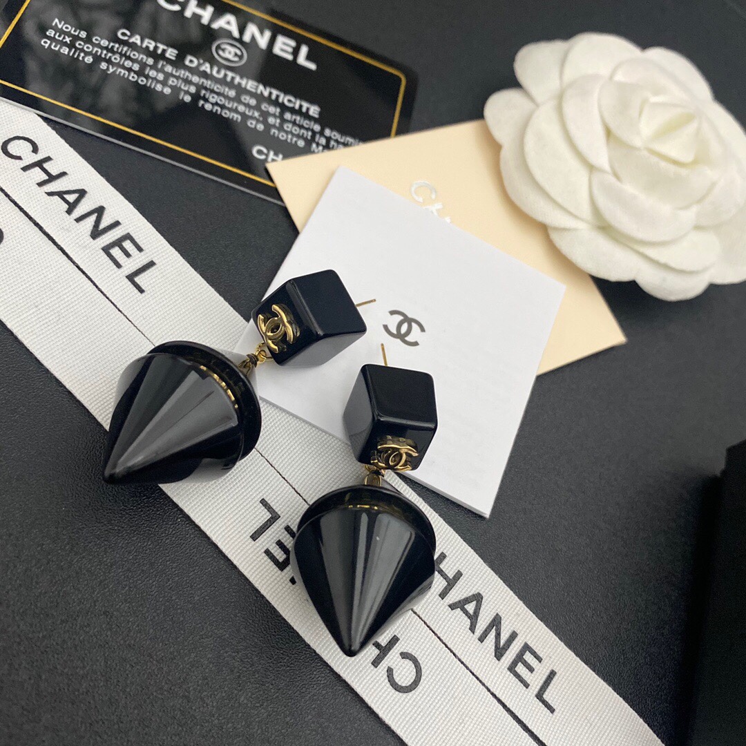 Ch**el Two Symmetrical Cones Earrings Black For Women