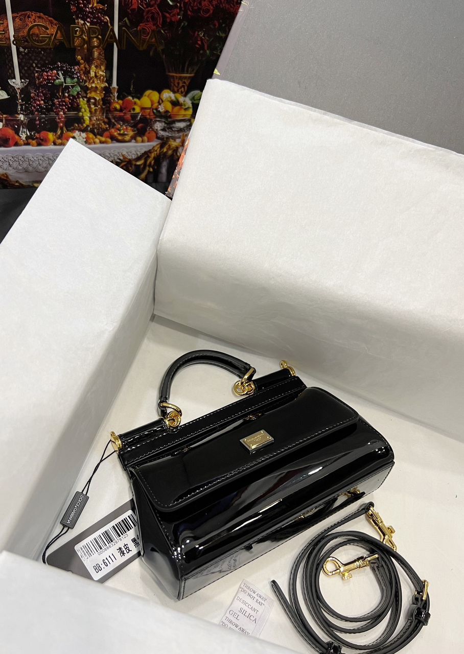 Dolce & Gabbana Sicily Bag In Polished Black Mini Size For Women 18cm/ 7 Inches