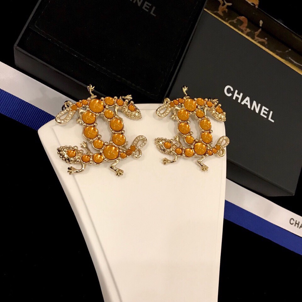 Ch**el Yellow Stones Earrings Gold Tone For Women