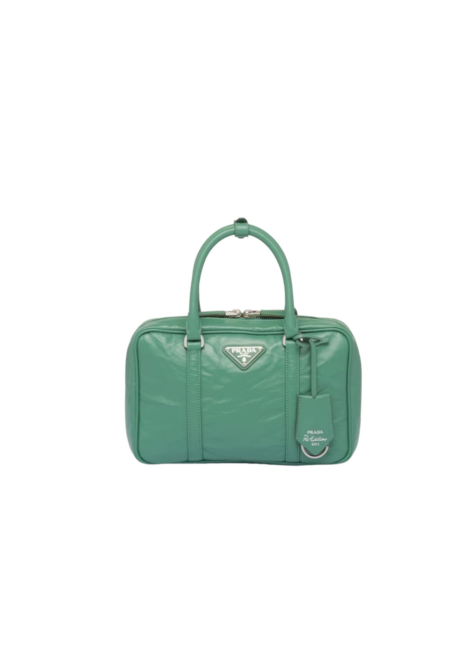 Pra*a Medium Antique Nappa Top Handle Bag In Green/Pink For Women 9.5 in/ 24cm 1BB092_UVL_F0092_V_T2O