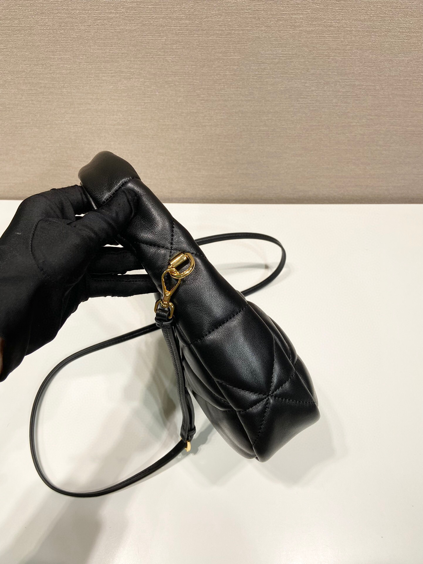 Pra*a Quilted Nappa Shoulder Bag In Black For Women 8.3in/ 21cm