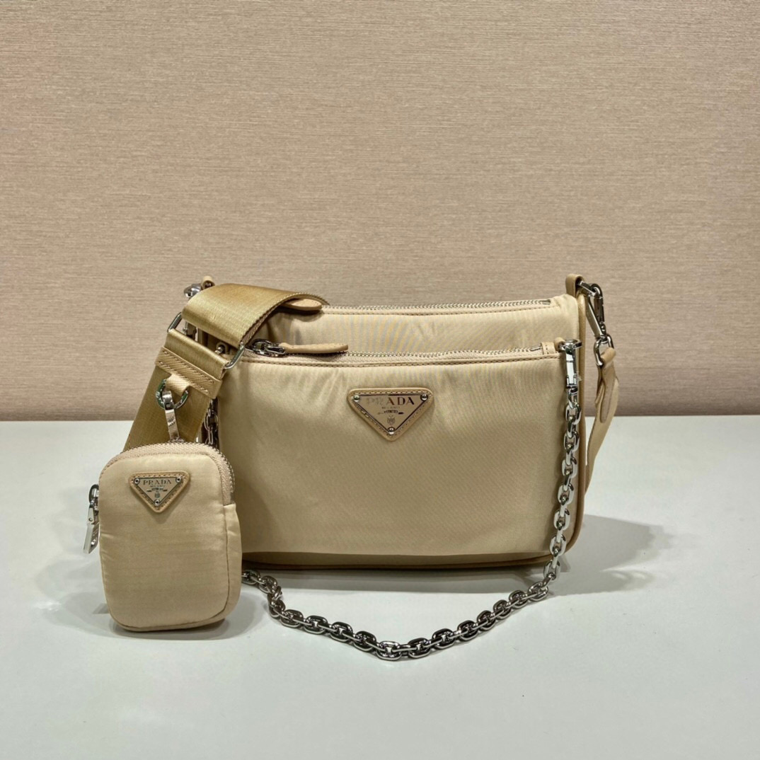 Pra*a Re-Nylon Shoulder Bag In Beige For Women 8.6in/ 22cm