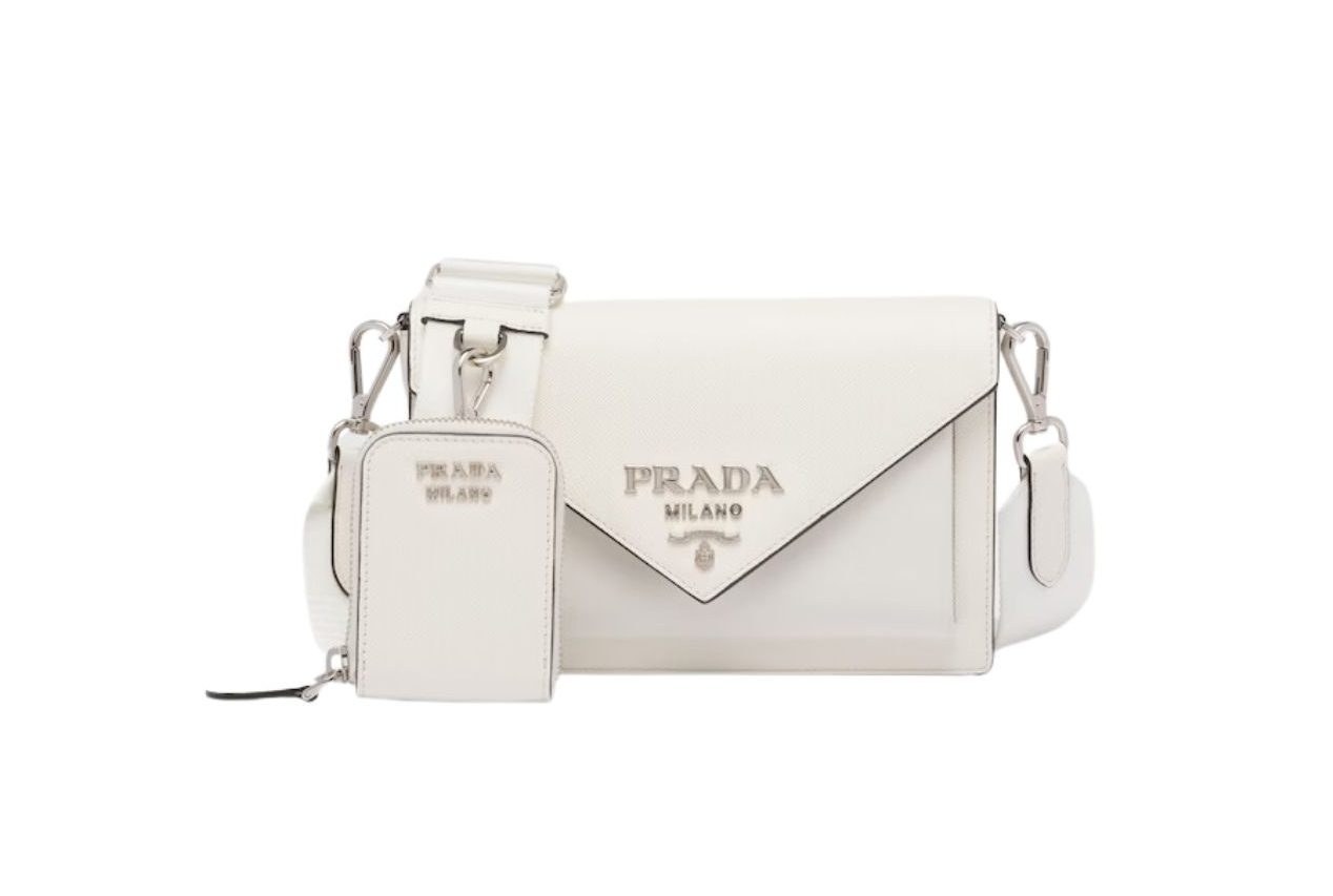 Pra*a Saffiano Mini Envelope Bag In White For Women 7.8 in/ 20cm 1BP020_2EVU_F0009_V_N2O