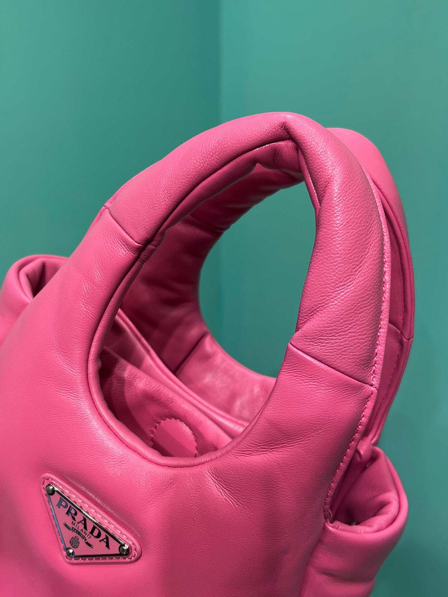 Pra*a Small Padded Pra*a Soft Nappa Bag In Pink For Women 7.1 in/ 18 cm