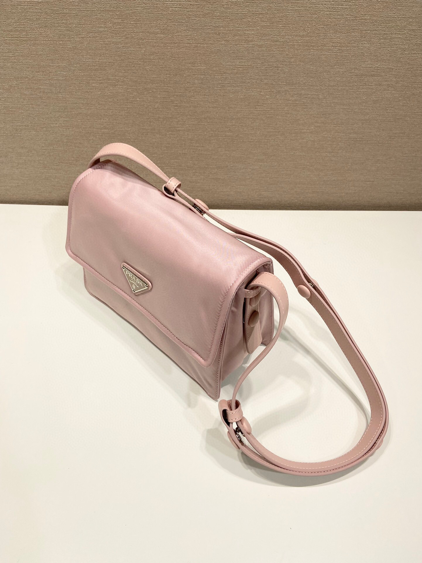 Pra*a Small Padded Shoulder Bag In Beige/Pink For Women 9.1in/ 23cm 1BD313_RDLN_F0F24_V_OOO