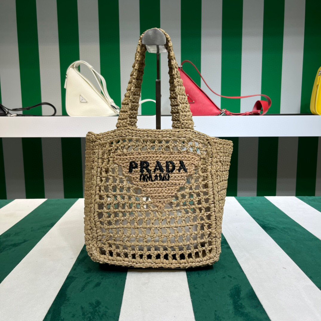 Pra*a Small Raffia Tote Beige For Women 22cm/ 8.7in 1BG444_2A2T_F0018_V_OOO