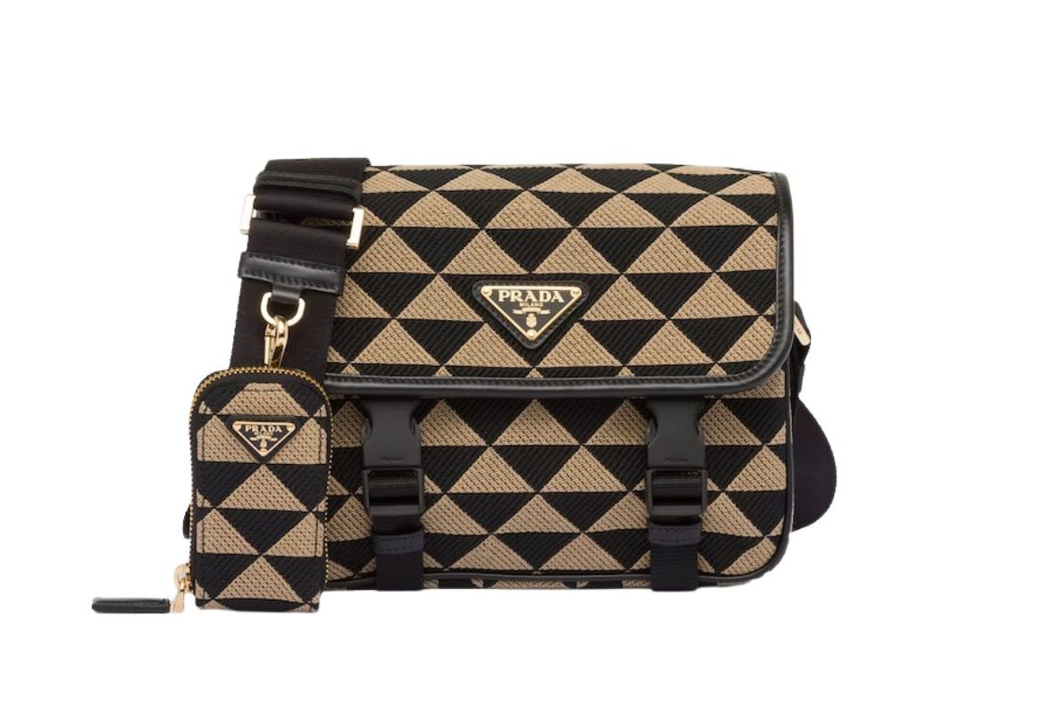 Pra*a Symbole Embroidered Fabric Bag In Beige For Women 8.6 in/ 22 cm 2VD034_2FKL_F0Y30_V_XOP